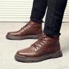 Solid Color High Top Cow Leather Boots for Men Autumn Winter New Lace Designer Work Shoes Male Fashion Casual Ankle Boots Man