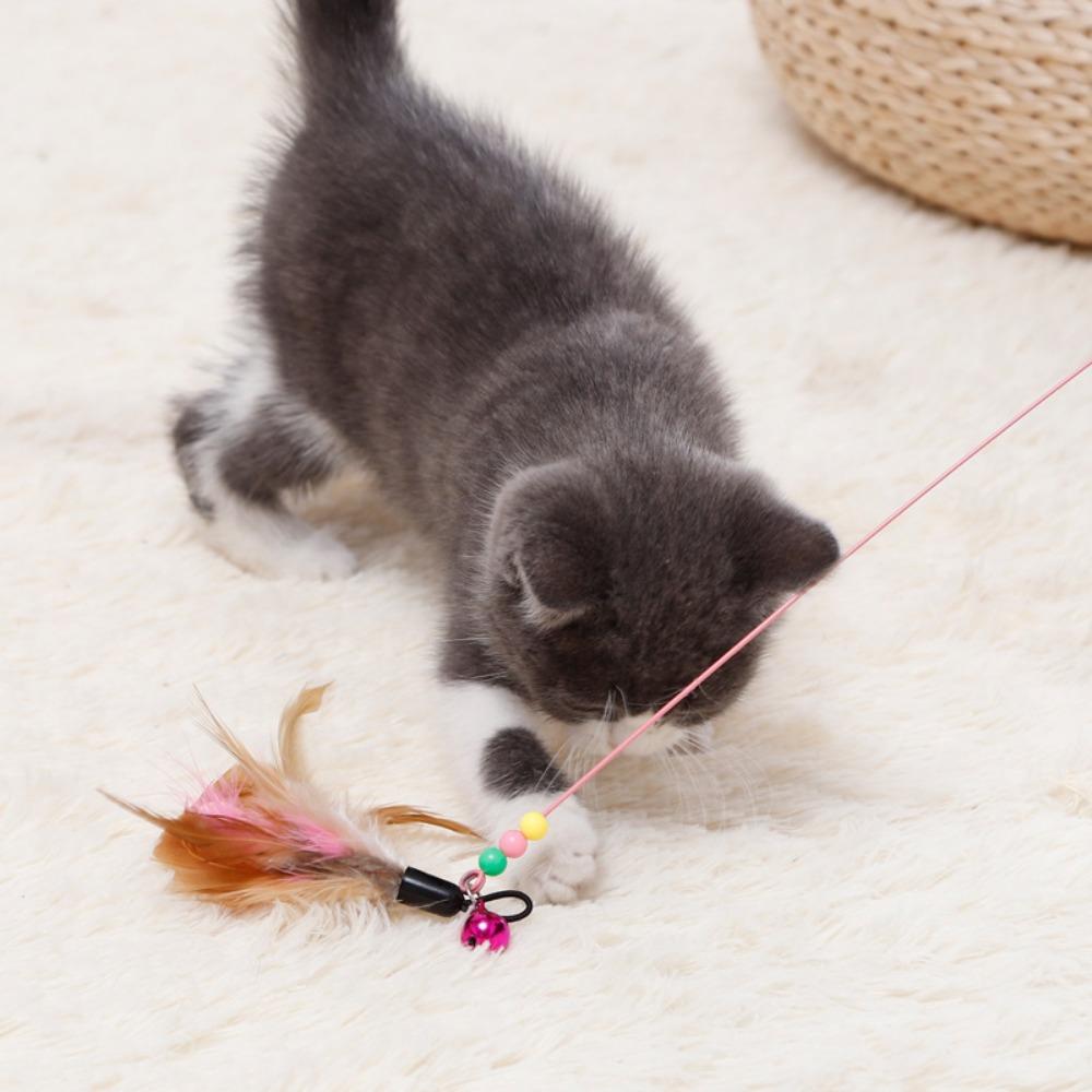 Bite resistance with Bell Pet Entertain Toy Cat Teaser Stick Kitten Teaser Wand Cat Feather Wand