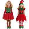 Girls Christmas Elf Dress Costume Set Elf Cosplay Outfit Velvet Dress Elf Hat Ear Belt Knee Socks for Christmas Party