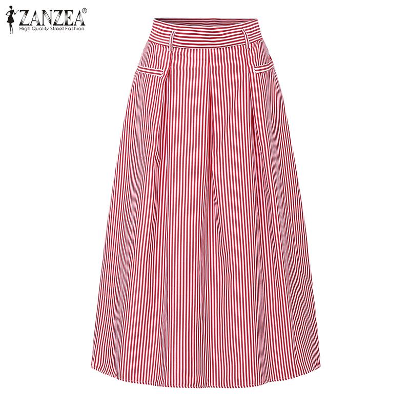 ZANZEA Элегантные женские полосатые повседневные длинные юбки-свинг на молнии