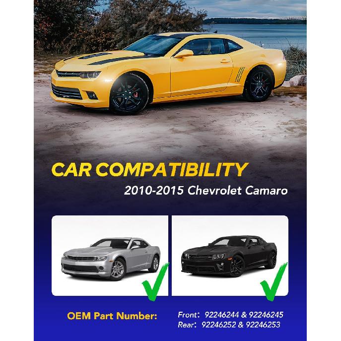 AUTOONE LED Side Marker Lights White Compatible With 5Th Gen Chevrolet Camaro 2010-2015, Front & Rear Fender Side Markers, Smoked Lens Driver &
