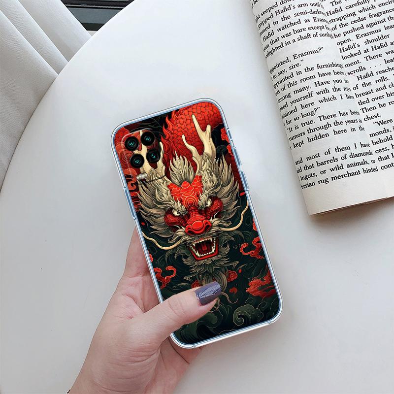 QE7 Chinese Dragon Transparent Phone Case for Samsung Galaxy A04 A04S A14 A23 A34 A54 M23 M33 M52 M53