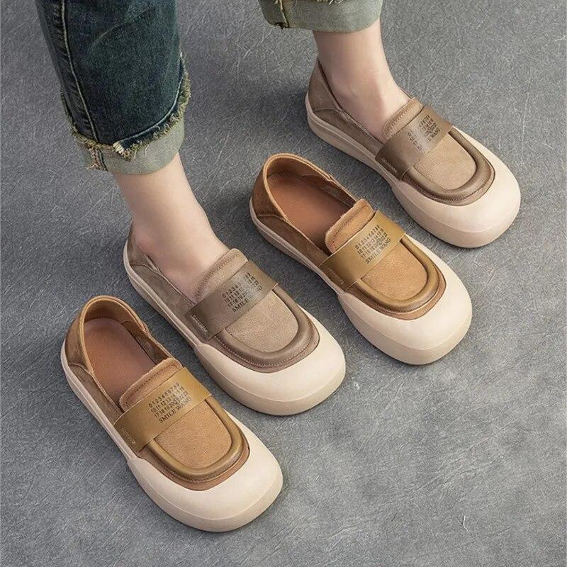 Johnature Универсальная женская обувь в стиле ретро, ​​повседневные туфли без шнуровки на плоской подошве из натуральной кожи с круглым носком и толстой подошвой