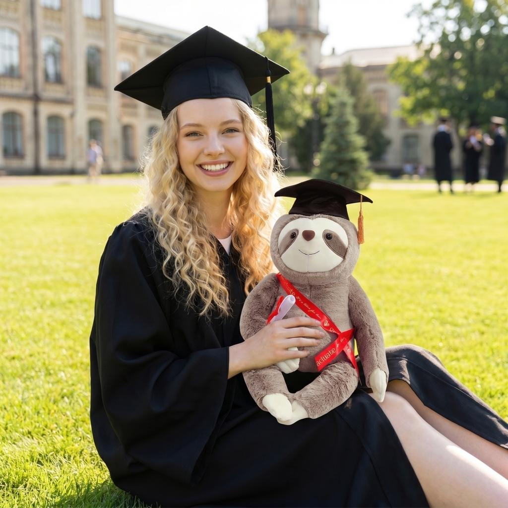 Graduation Plush Sloth Toy Soft Stuffed Animal with Graduation Cap and Sash Holding Diploma for Celebration Gift