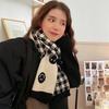 Cute Girl Smiling Face Scarf Ins Korean Style Wool Double Sided Black and White Plaid Scarf Student Girl Shawl Korean New