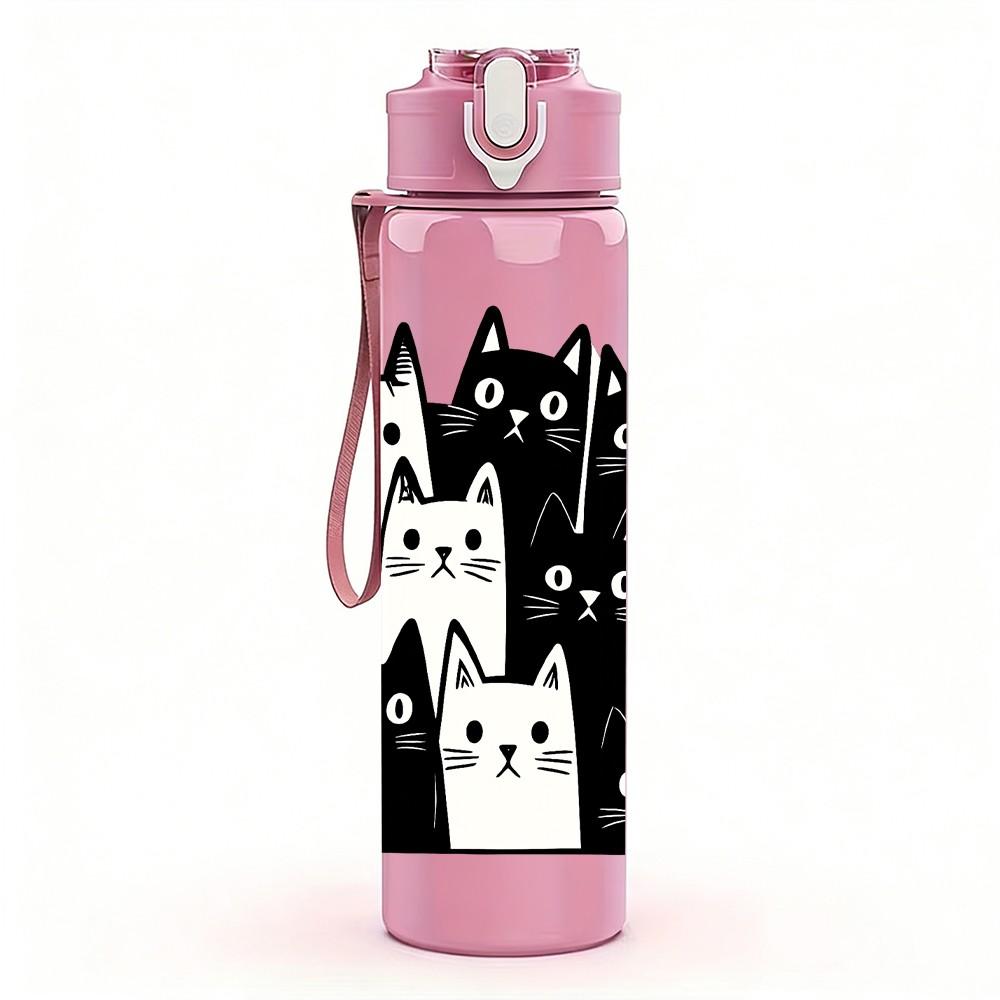 1PC Black Cat Castle Silhouette Group 750ml Color Plastic Sports Water Bottle Leakproof Flip Straw Lid For Sports Office Home Use