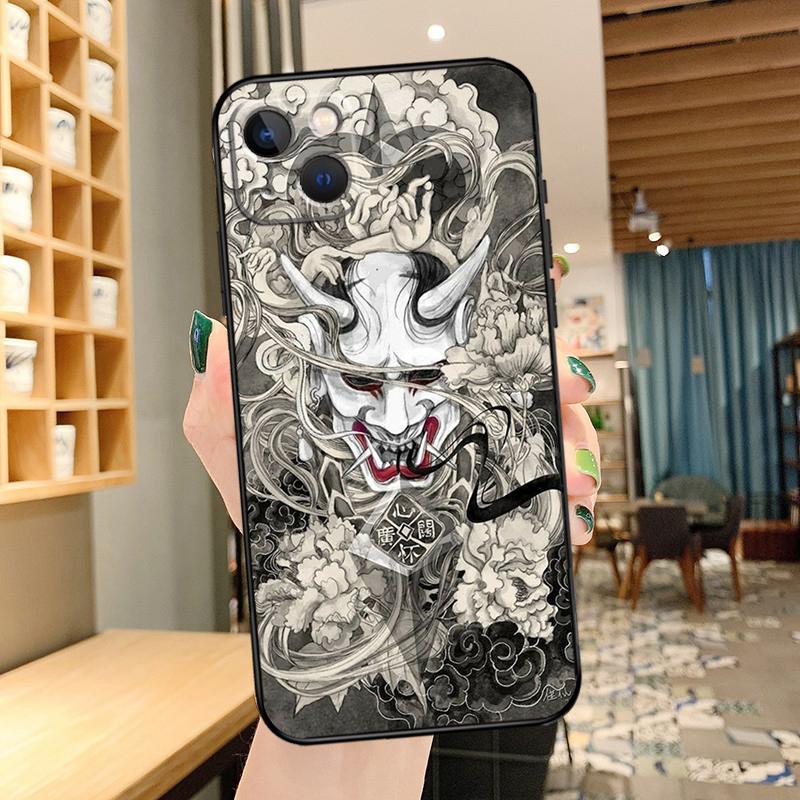 Чехол для телефона Демоническая маска Они Хання Для iPhone 16 17 Pro Max 14 13 12 11 15 Pro Max mini 15 16 Plus 16e 17 Air Cover