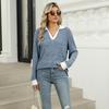Spring Autumn Long Sleeve Lapel Fake Two Piece Pit Women Pullover T Shirt Blouse Top