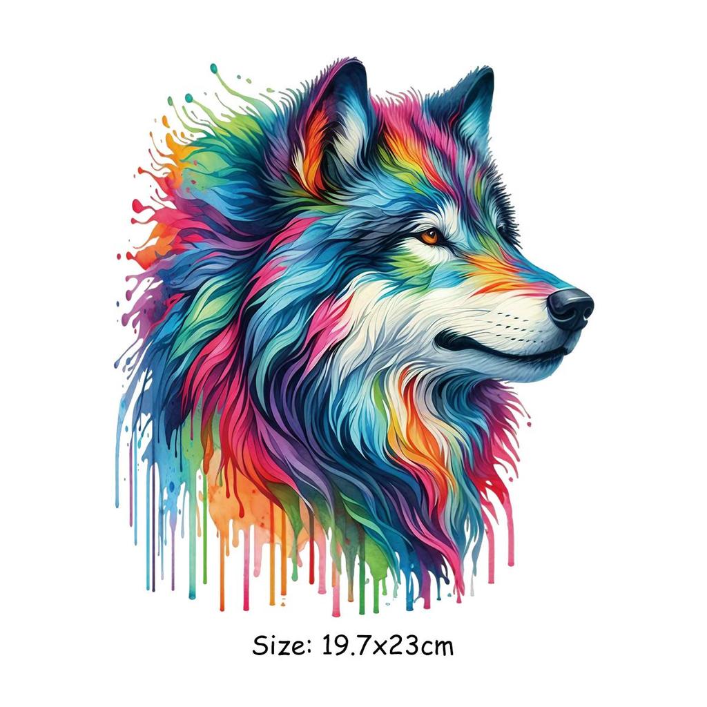 Теплопередача Радужный Волк Наклейка Горячая Распродажа Наклейки Футболка Термопресс Аппликация Наклейки Одежды Сделай Сам Пользовательский Логотип Нашивка