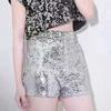 Sexy Women Shiny Sequin Shorts High Waist O-Ring Zipper Bodycon Shorts Party Club Festival Dance Shorts