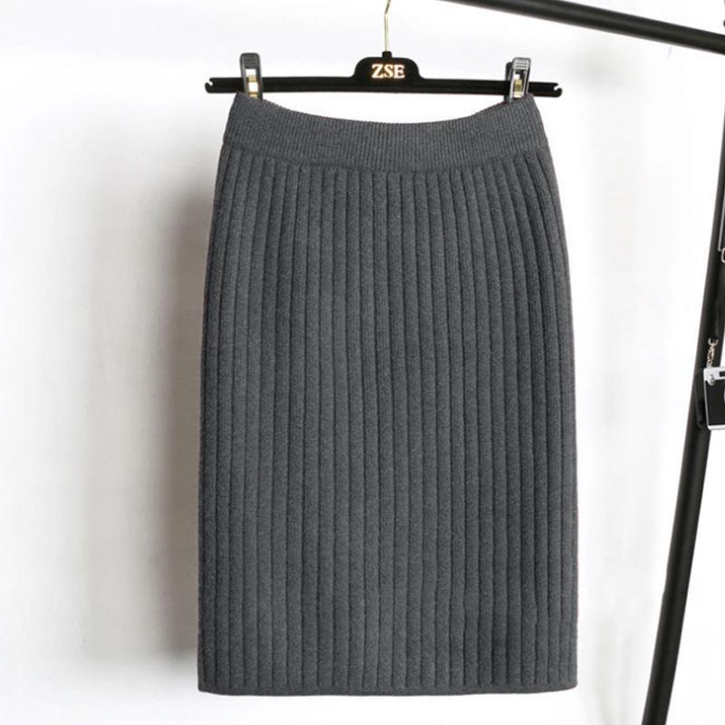 Женская юбка миди из плотного трикотажа с разрезом - Универсальная шерстяная юбка на эластичной талии для осени/зимы 2025