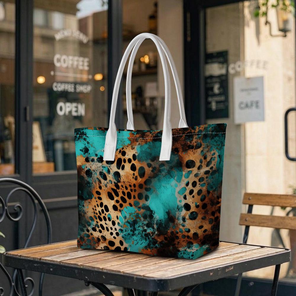 Leopard Turquoise Print Tote Bag Casual Daily Shoulder Handbag for Women Outdoor Shopping Travel Carryall