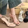 Fashion Stiletto Sandals Summer New Square Head Open Toe Thin with Butterfly Knot Anti-slip Wear-resistant High Heels