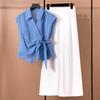 2026 Summer Irregular Short-Sleeve Shirt & Wide-Leg Pants Two-Piece Set