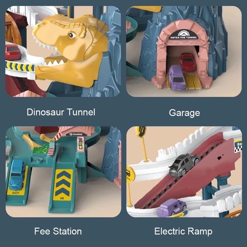Динозавр Железнодорожный Трек Автомобиль Игрушка Дино Приключения Изогнутый Дорожный Трек Электрический Рельсовый Транспорт Дети Мальчики Интерактивные Игры Подарки На День Рождения