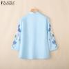 ZANZEA Women Stand Collar Loose Casual 3/4 Sleeve Floral Blouse