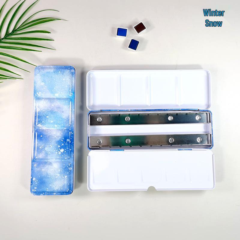 24-Color Tinplate Watercolor Paint Box with Card and Brush Holder