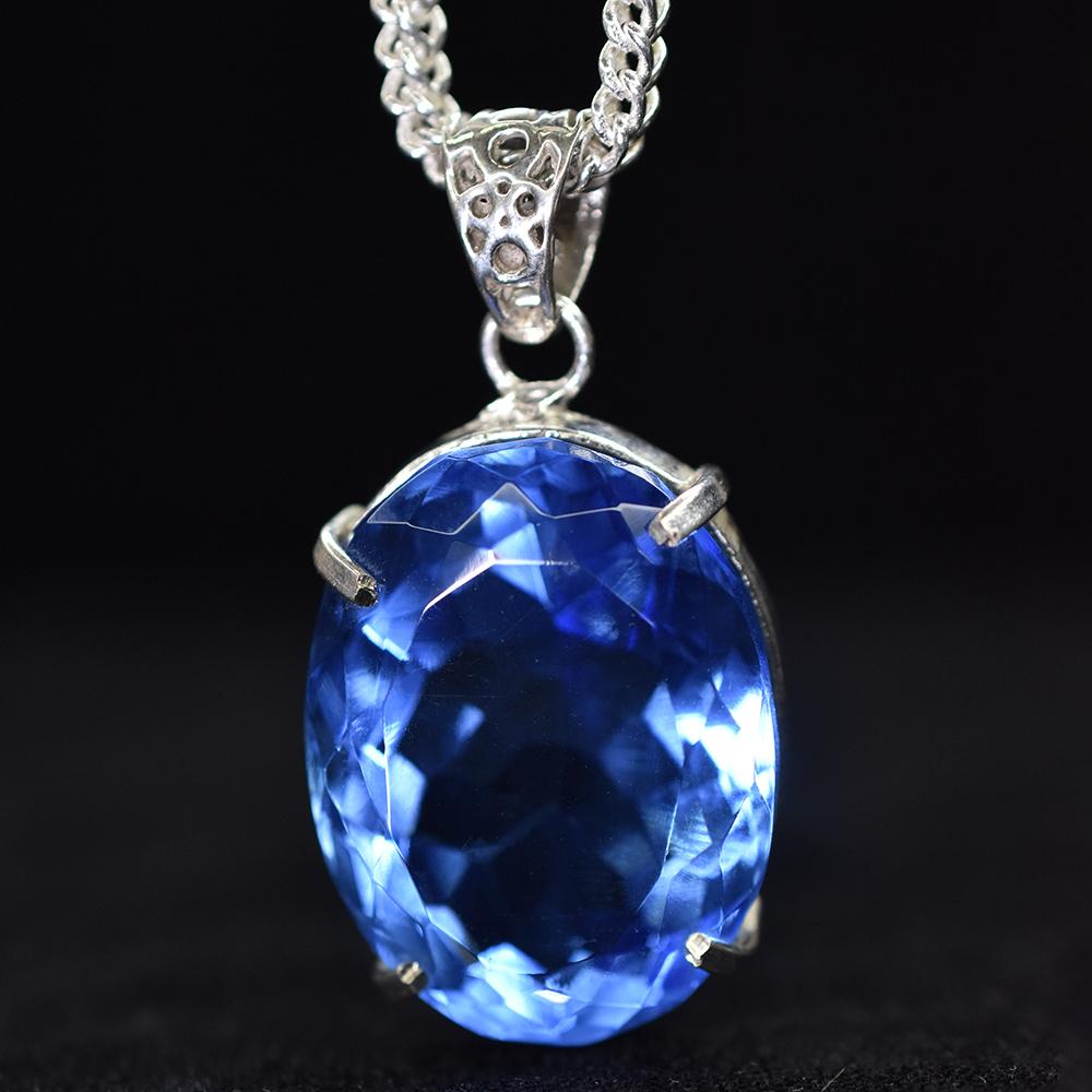 Lab Created 141.45 Ct Blue Sapphire Oval 925 Sterling Silver Flawless Pendant MY-PD-151-NS