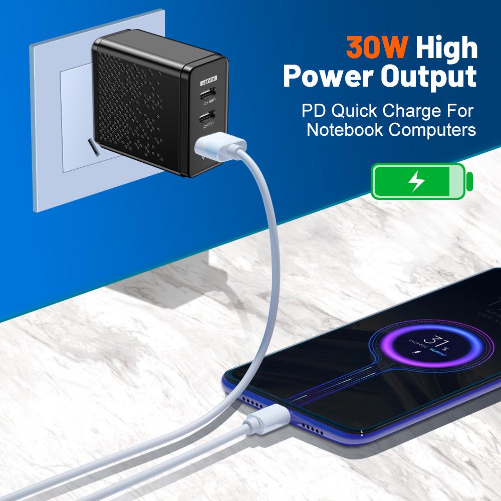 Многопортовое USB и Dual PD Type-C зарядное устройство для США/ЕС/Великобритании - 30 Вт Дорожный адаптер