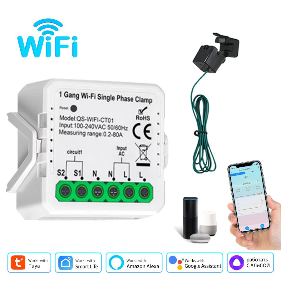 Tuya Smart Wifi Energy Meter Current Sensor Statistician for Solar PV System Home Power Monitor 110-240V 80A Single Phase Clamp