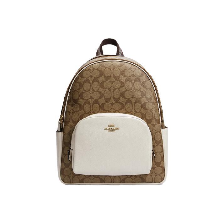 Coach 32 Color Block Leather And PVC Backpack Large Women backpacks White Brown 6495-IMDJ8