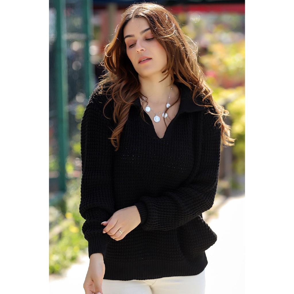 V Polo Neck Thessaloniki Rice Knitted Long Sleeve Comfortable Fit Winter Thick Knitwear Knitted Sweater