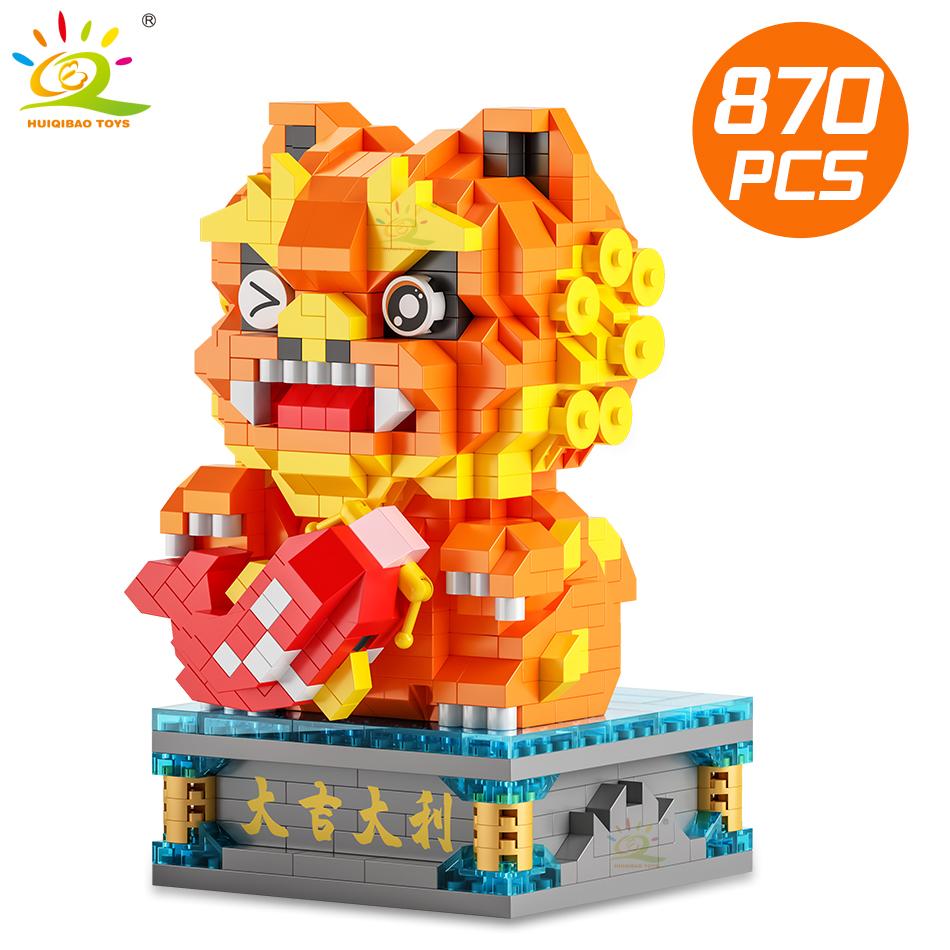 Китайский стиль Lucky Dancing Lion Diamond Micro Building Blocks Украшение стола Кирпичи Детские собранные игрушки для детей