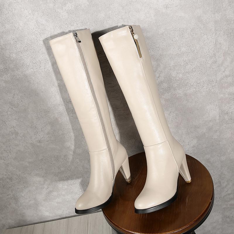 Women's High-heeled Boots Autumn and Winter New Style European and American Style Slim Heel Solid Color Plus Size Mid Length Boots