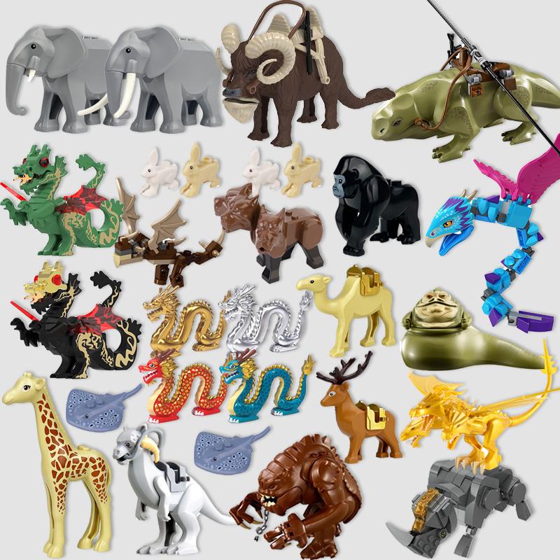 MOC Medieval Animal Zoo Farm Dragon Action Figures Building Blocks Gold Red Dragons Wolf Snake Monsters Beast Bricks Toys Gifts