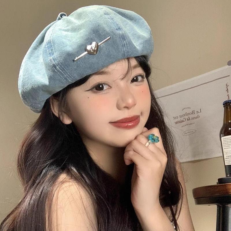 Autumn Hat Female Love Cowboy Beret Big Head Circumference Showing Face Small Octagonal Hat Fashion Versatile Painter Hat