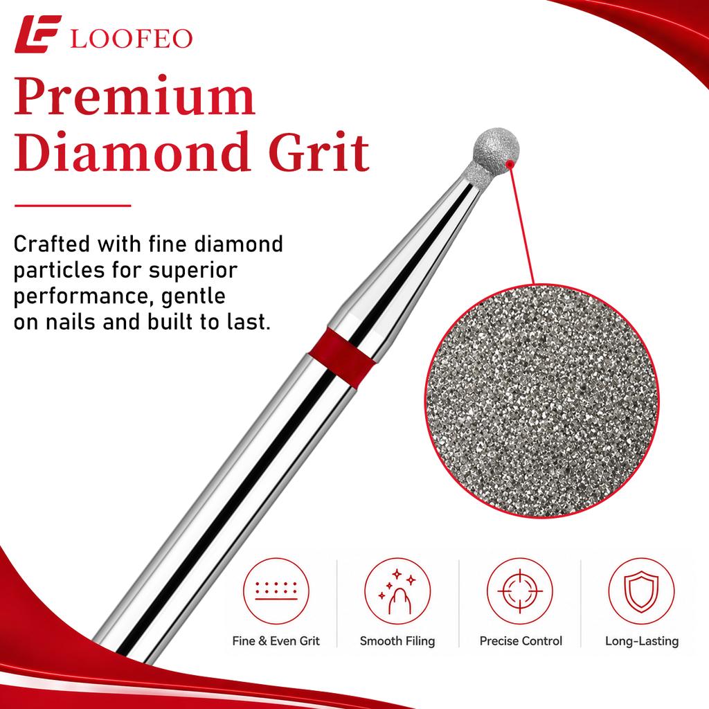Ball Diamond Nail Drill Bit Set 1.5/2/2.5/3/3.5/4/4.5/5mm Red Fine Nail Milling Cutters Nail File Bit Sets Nail Prep Dead Skin Removal Shaping