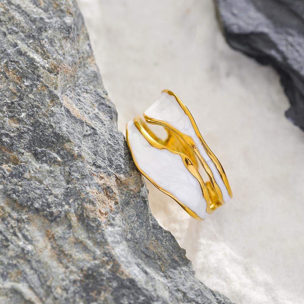 Eetit Fashion White Enamel Creative Irregular 316 Stainless Steel Open Ring Waterproof Women Jewelry Stylish Charm Bijoux New