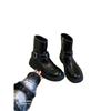 Cowhide Edition~ Skinny Boots Belt Buckle Western Knight Boots Boots Middle Heel Martin Boots Women's Platform Short Boots