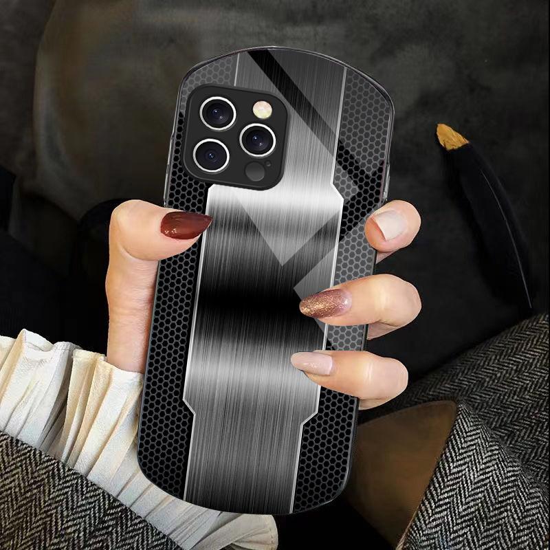 Сетчатый Металлический Черный Для IPhone 16 Pro Max 11 12 Mini 13 14 P Lus 15 Plus 7 8 Se 2020 X Xs Эллиптический Закаленное Стекло Чехол Для Телефона