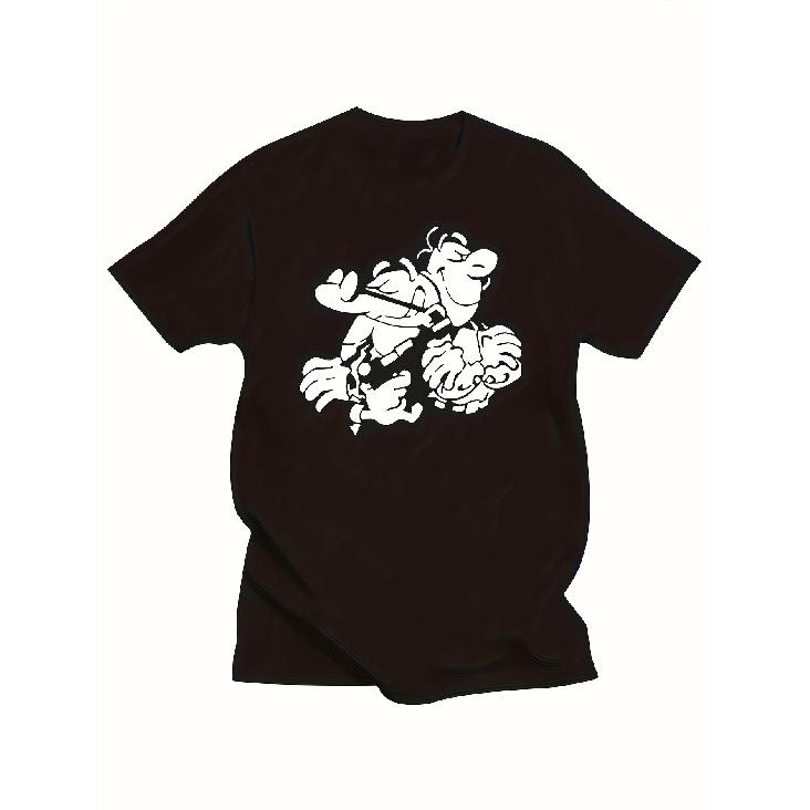 Men's Mortadelo y Filemon Spanish Comic T-Shirt - Black Relaxed Fit Short Sleeve Tee with Iconic Mortadelo & Filemon Cartoon Print, Casual Round Neck