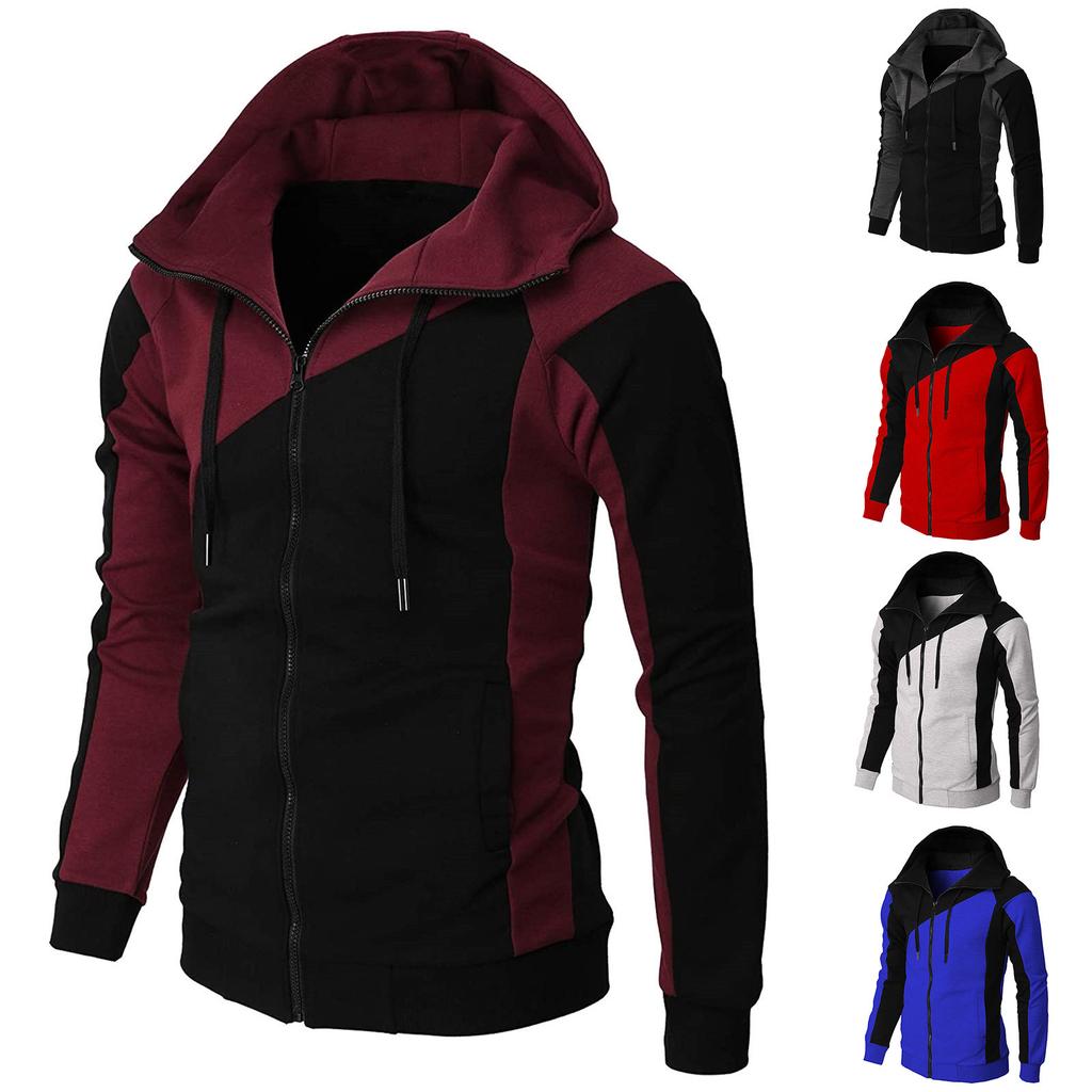Men's Casual Sports Sweatshirt Long Sleeve Zipper Hooded Jacket Coat