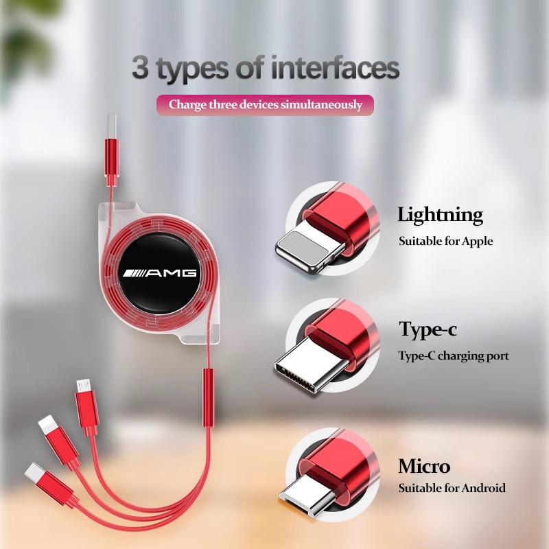 3 In 1 Micro USB Type C Charging Cable Multi Charger For Mercedes Benz AMG W223 W213 W206 W464 W247 W167 W166 W222 W205 W204 MF8