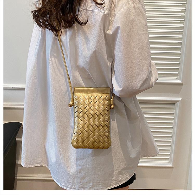 Fashionable Retro Phone Bag Woven Texture Mini Shoulder Crossbody Bag Casual Solid Color Change Storage Bag for Women