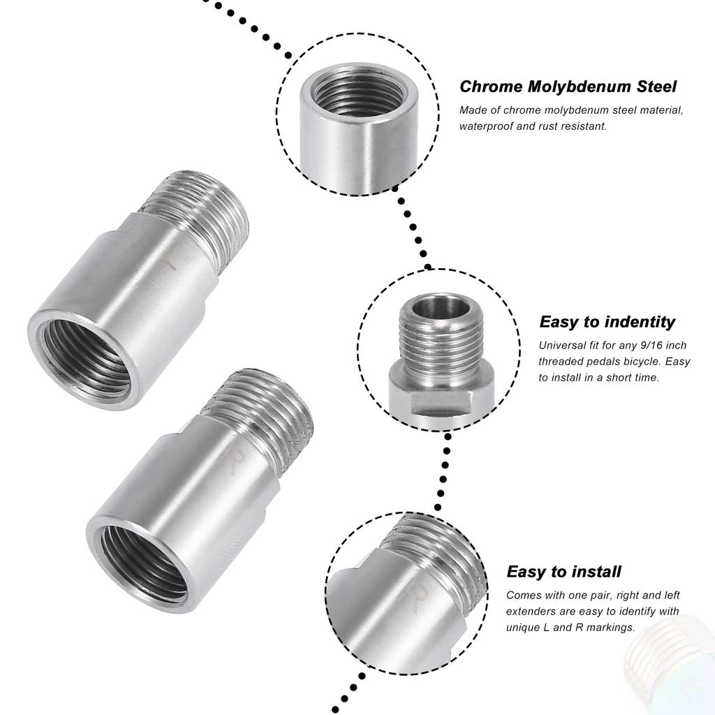 X AUTOHAUX Адаптер-удлинитель педали для велосипеда Удлиненная проставка для педалей слева и справа с резьбой 14 мм для педального велосипеда MTB BMX Road Street Bicycle Silver Tone