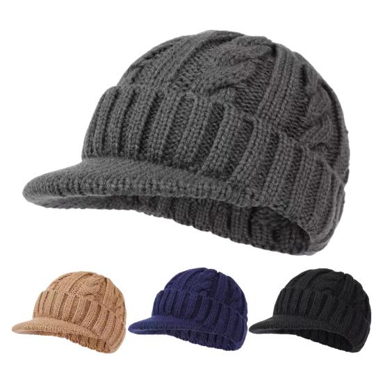 Мужская зимняя вязаная шапка среднего возраста с короткими полями, эластичная, с утолщенной витой текстурой, однотонная