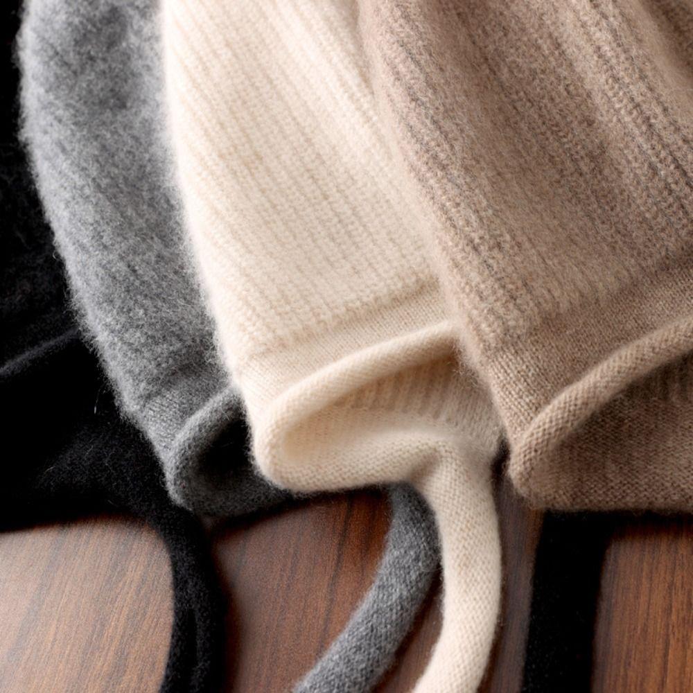 Casual Wool Women Knitted Hats Windproof Coldproof Knit Slouchy Beanie Ear Protection Comfy Stretch Winter Hat Keep Warm