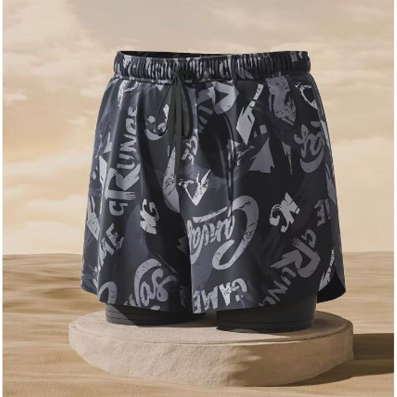 Mens Quick-Dry Swim Trunks With Inner Brief Support Loose Fit Athletic Board Shorts Swimming Beach Surfing