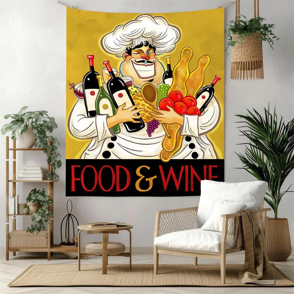 Chef Wine Wall Decor Tapestry Art For Pet Memorial Birthdaywedding Party Backdrop Family Gift