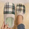 Fashion Fashion Plaid Cotton Slippers for Women Flat Heel Non Slip Cotton Slides Woman Indoor Purple Green Warm Plush Slippers Female