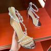 Pearl Transparent Sandals Women's 2025 New Summer Versatile Rear Zipper Star with the Same Stiletto One-word Strap High Heels