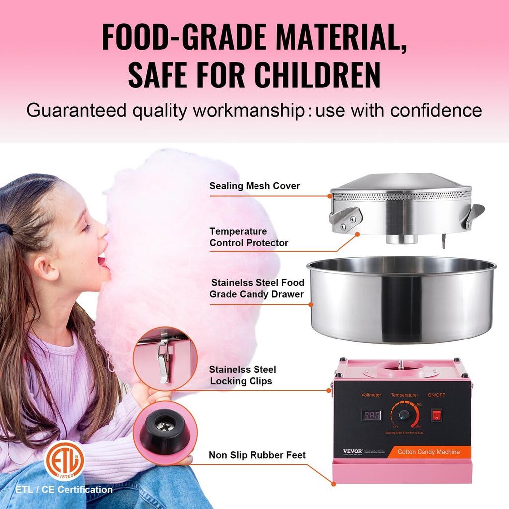 Electric Cotton Candy Machine, 1000W Candy Floss Maker, Commercial Cotton Candy Machine with Stainless Steel Bowl, and Sugar Scoop, Perfect for Home