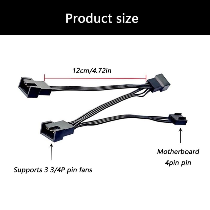 Durability 4Pin Computer Fan Power Extension Cord Splitter Supports 3pcs 3pin/4pin Fan for MultiDevice Thermal Management