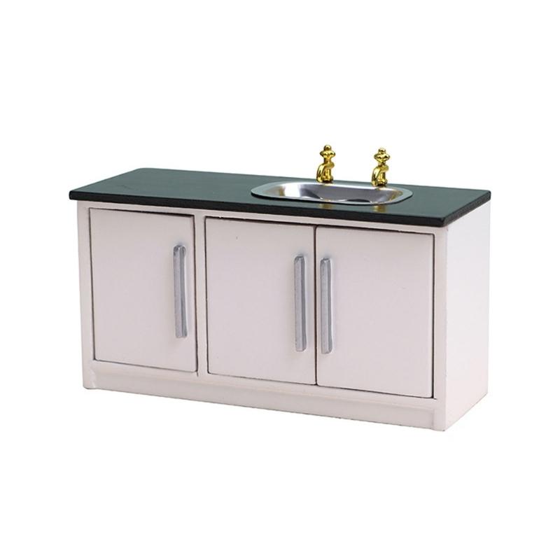 1:12 Scale Dollhouse Kitchen Cabinet DIY Miniature Dolls House Furniture Cupboard Crafts Sink Stove Accessory Toy
