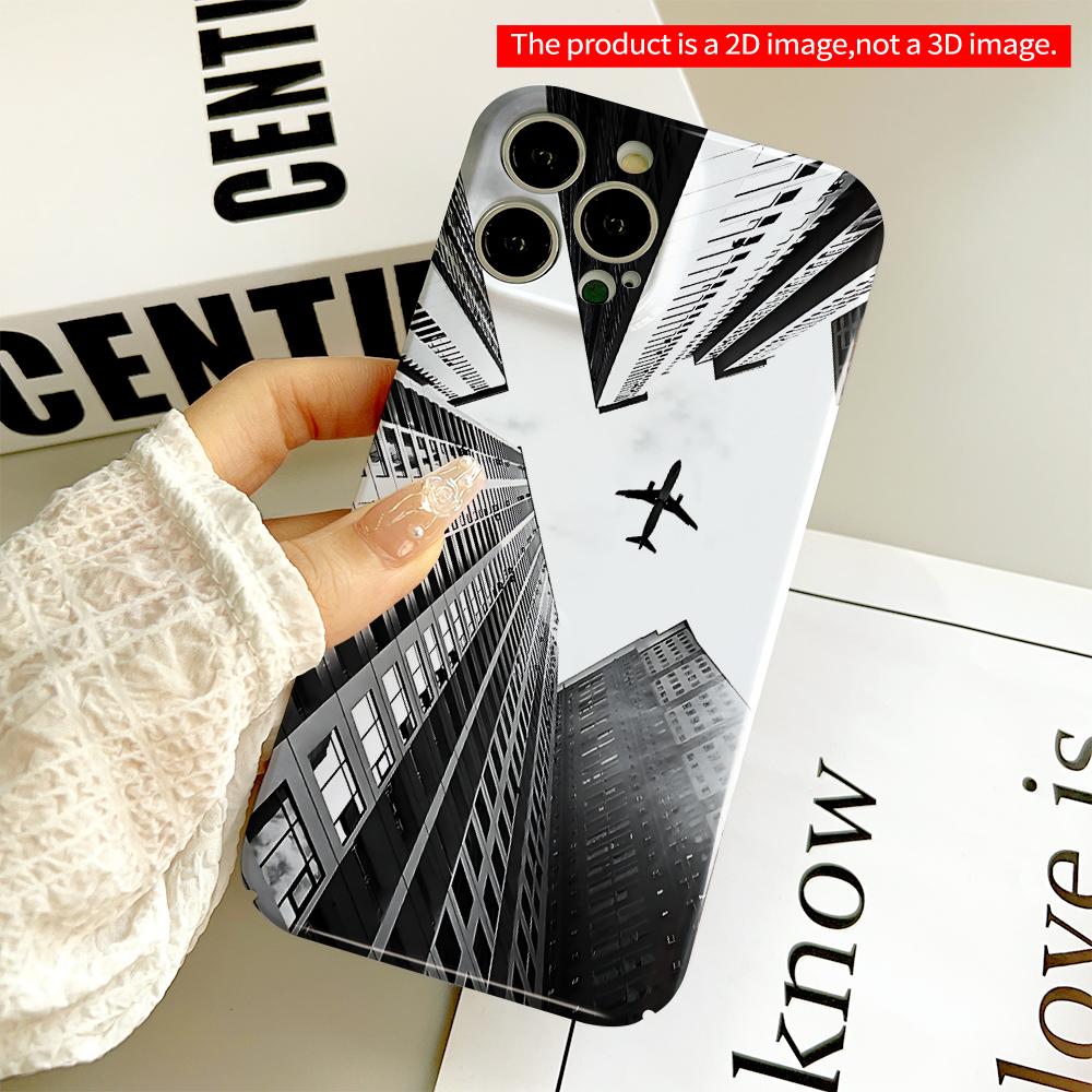 Urban Skyline & Airplane Silhouette All inclusive film hard phone case, compatible with iPhone 18 Pro Max 17 16 15 14 13 12 11