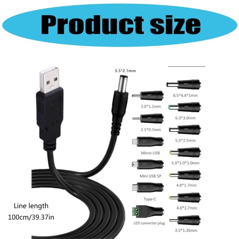 1.5M USB To 5.5x2.1mm Power Charger with 13 Connectors Set for Monitoring Cameras Printer Router LED Light Speaker
